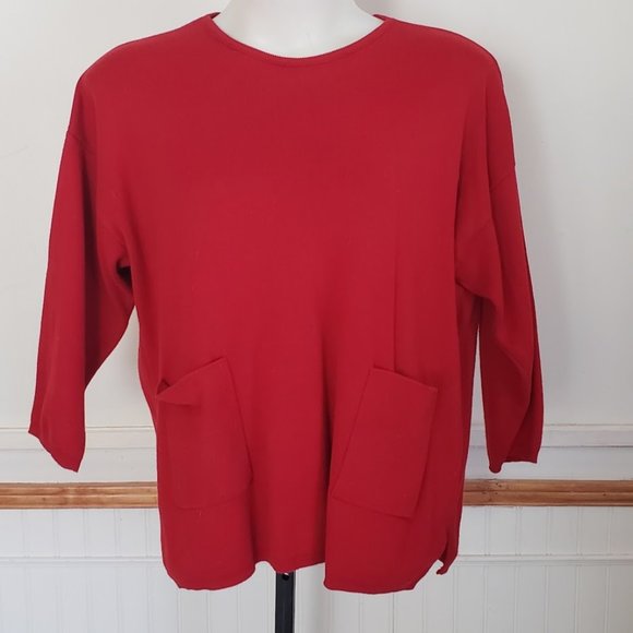 Joan Vass Sweaters - JOAN VASS Women's Pullover Sweater Cotton Sz 1X Black Pockets USA Vtg Round Neck